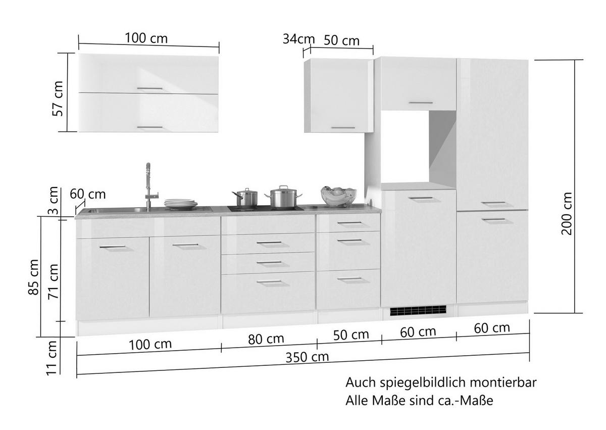 Küchenleerblock Mailand o. Geräte Graphitfarben - Silberfarben/Graphitfarben, MODERN, Holzwerkstoff/Metall (350cm) - Held