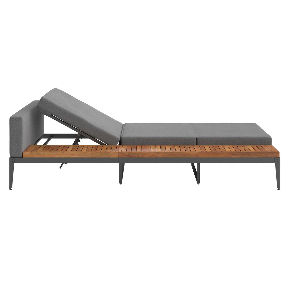 Gartenliege Flo in Grau/Teakfarben - Dunkelgrau/Grau, Modern, Holz/Metall (201/81/61,5cm) - Mömax