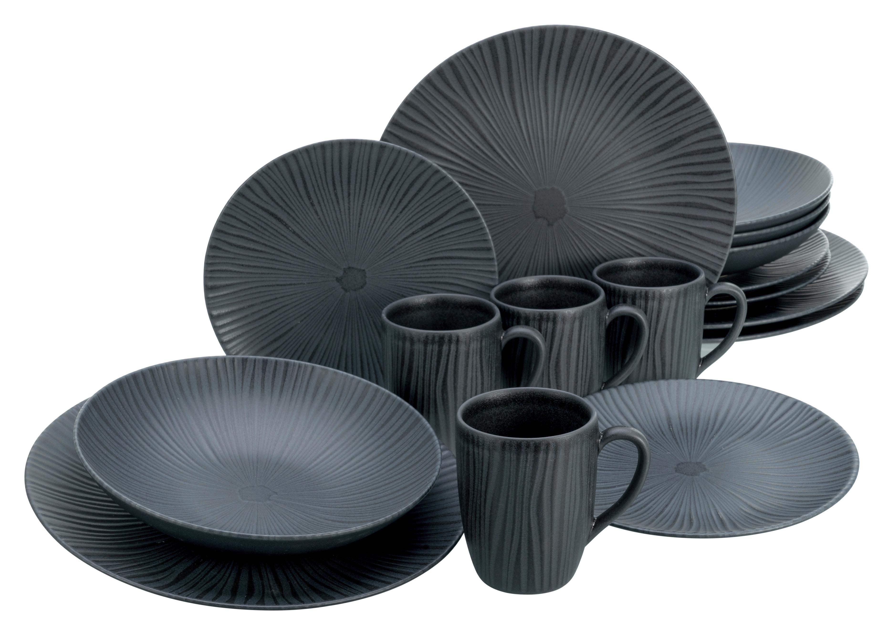 Kombiservice Vesuvio Grau/Schwarz, 16-teilig - Schwarz/Grau, Trend, Keramik - Creatable