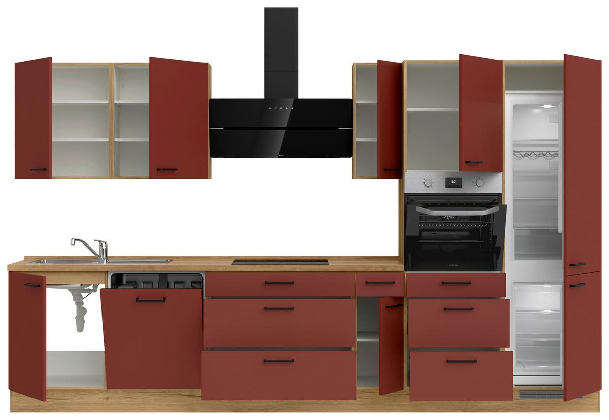 Küchenblock Easytouch High m. Geräten Dunkelrot - Eichefarben/Schwarz, MODERN, Holzwerkstoff/Metall (360cm) - Nobilia