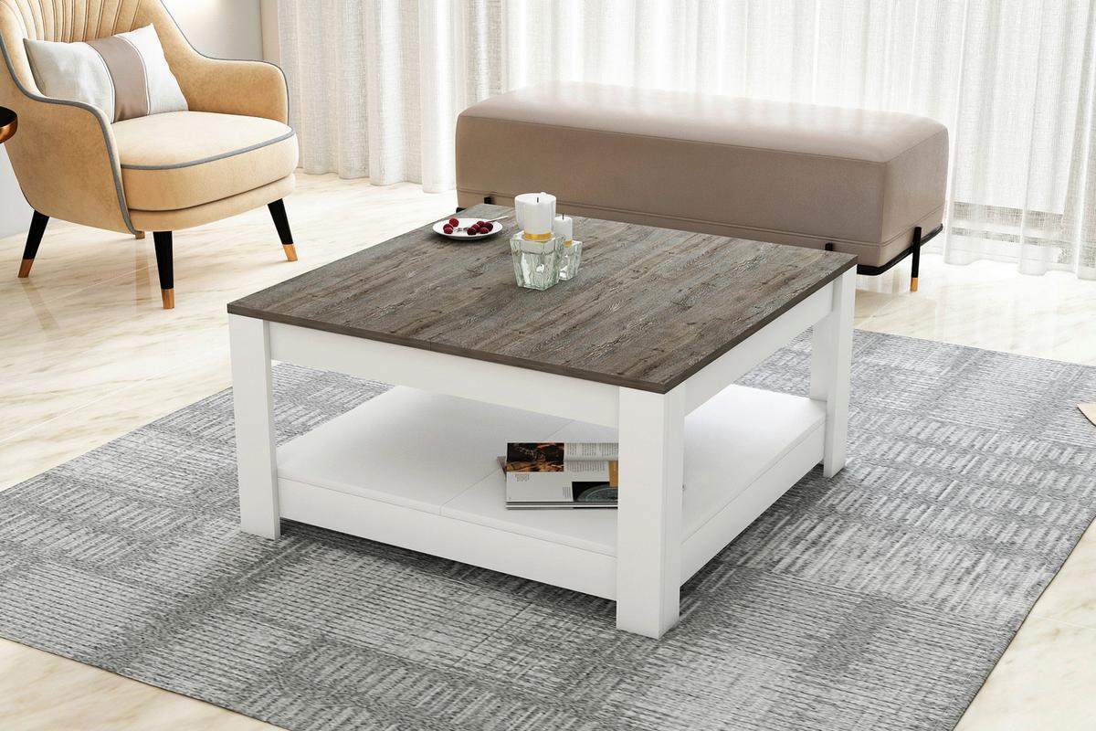 Klubska Miza Athena - bela/temni hrast, Design, leseni material (89/89/45cm) - Livetastic