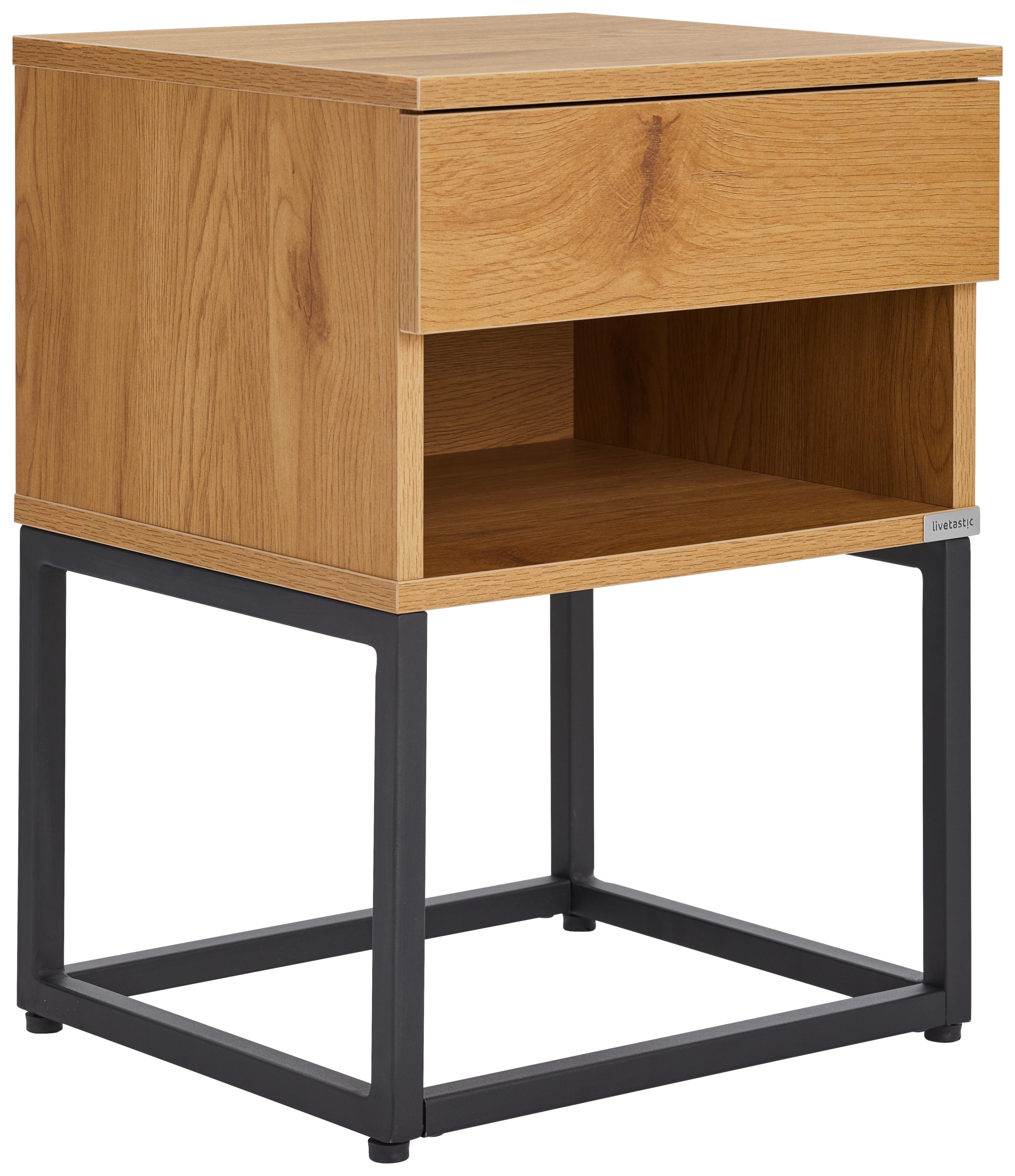 SZAFKA NOCNA AMSTERN S04 OAK - kolor dębowy/czarny, Modern, materiał drewnopochodny/metal (40/55/35cm) - Livetastic