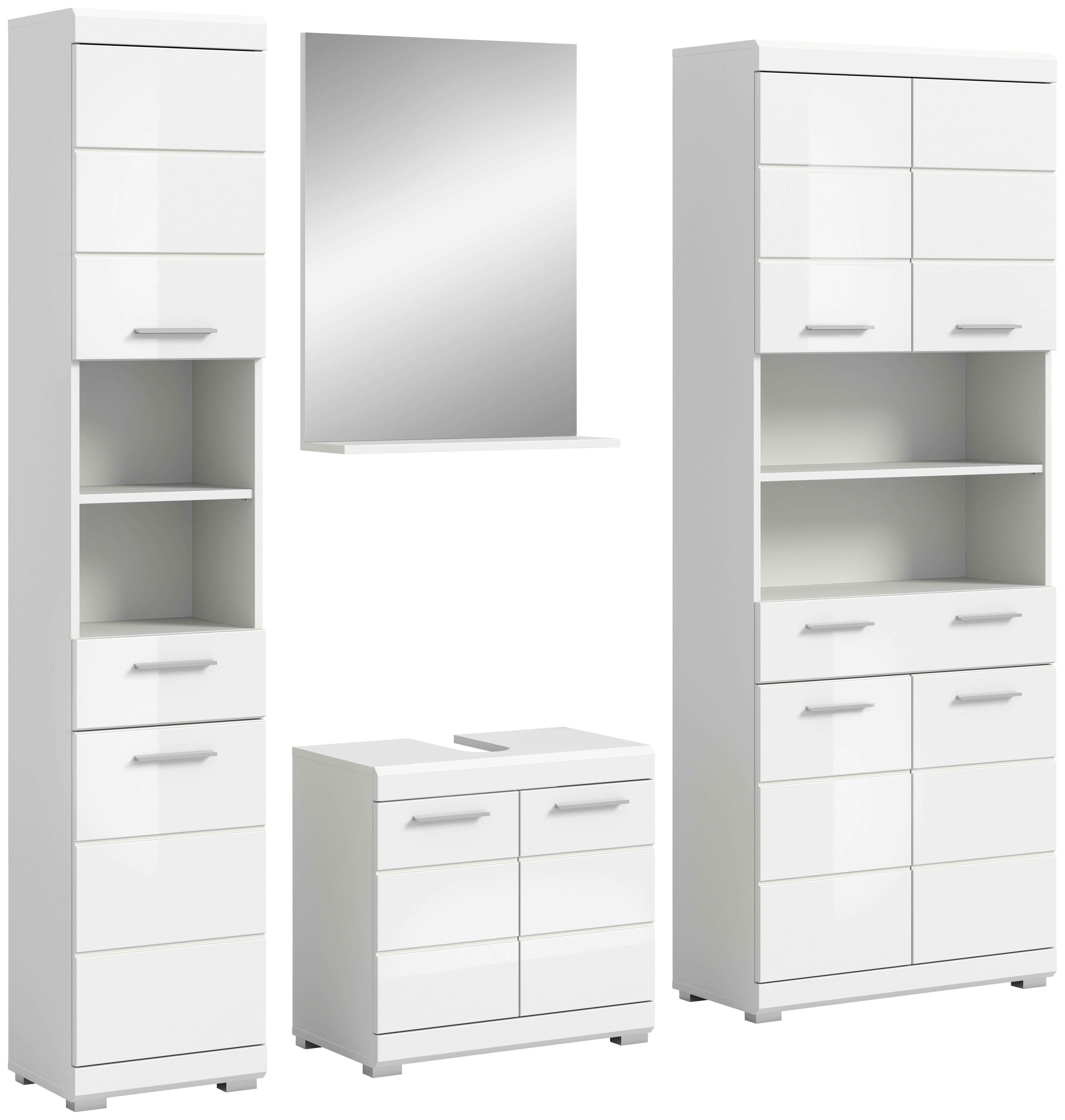 Badezimmer SCOUT 5-teilig Weiß Hochglanz - Weiß Hochglanz/Silberfarben, MODERN, Holzwerkstoff/Kunststoff (171cm) - MID.YOU
