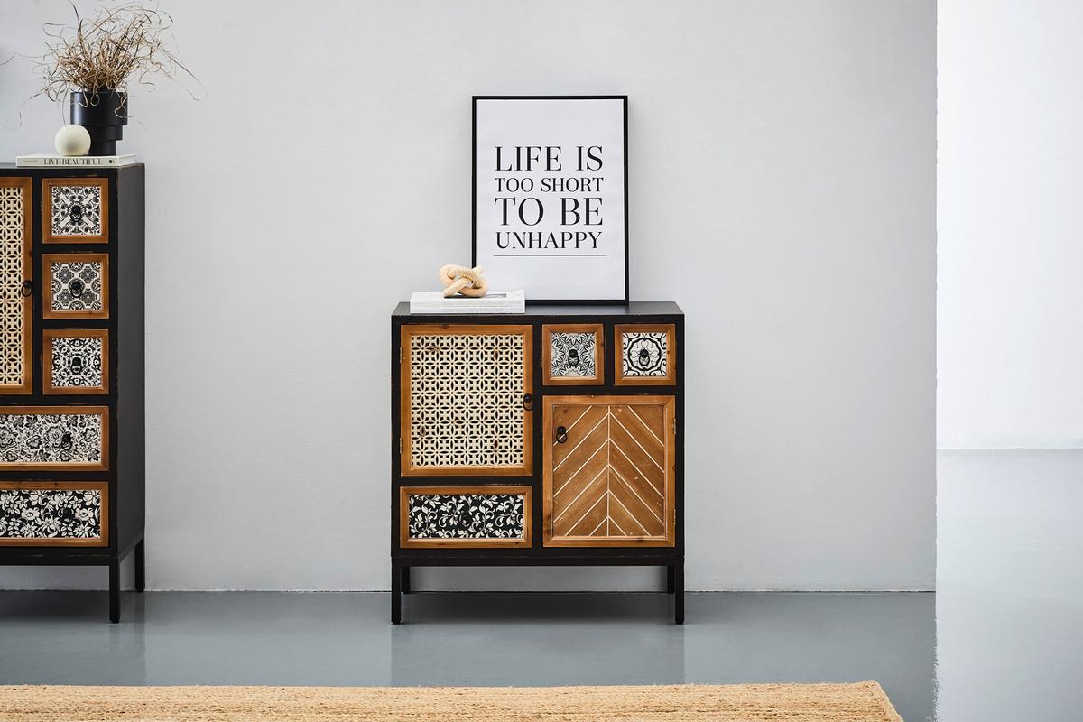 KOMODA HEIKE - kolor naturalny/czarny, Romantik / Landhaus, materiał drewnopochodny/metal (80/84/38cm) - Landscape