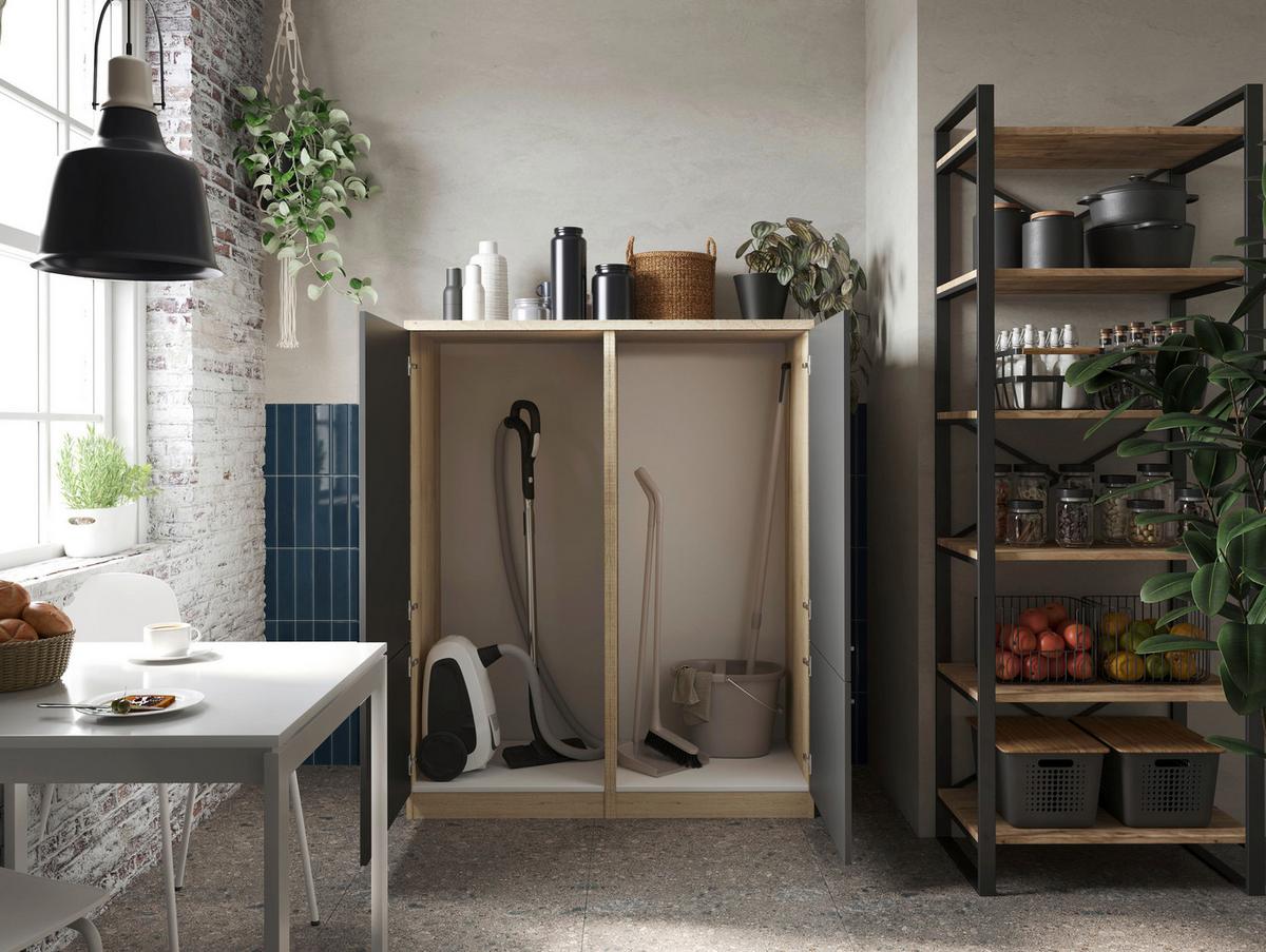 Set Večnamenskih Omar Merle, 2 Kos - srebrne barve/barve hrasta, Basics, kovina/leseni material (120/144,9/60cm) - Respekta