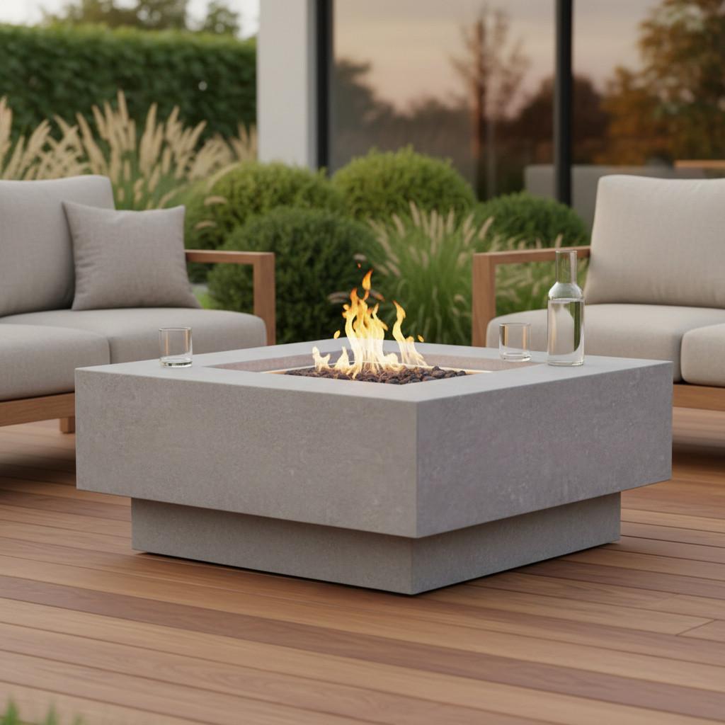 Feuerstelle Manhattan Hellgrau - Hellgrau, KONVENTIONELL, Stein/Metall (91/40/91cm) - Gardenson