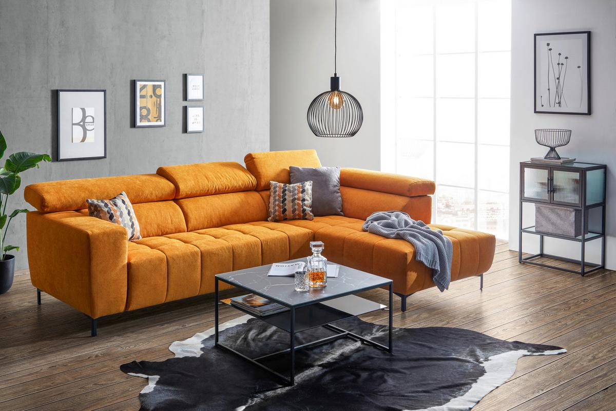 Ecksofa in Gelb - Gelb/Schwarz, Modern, Textil (295/201cm) - Premium Living