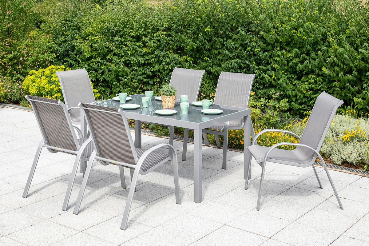 GARTENSET AMALFI - Silberfarben/Braun, MODERN, Textil/Metall - Gardenson
