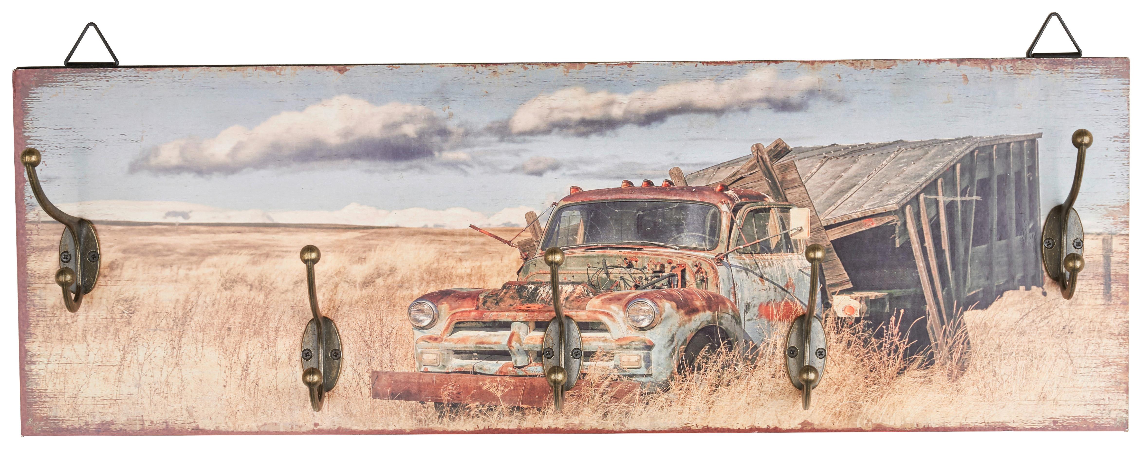 Cuier de perete cu cârlige TRUCK B992269 - multicolor/negru, Modern, metal/material pe bază de lemn (60/20/8,5cm)