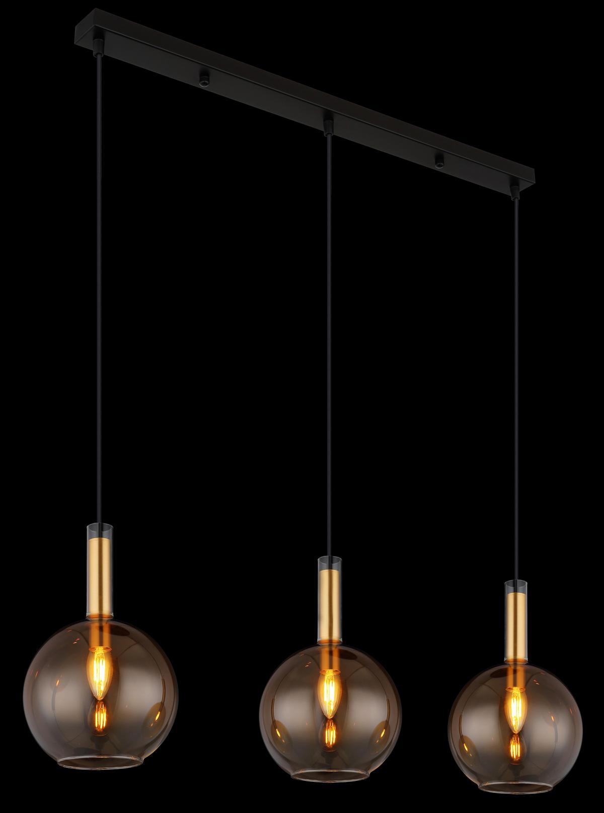 Hängeleuchte Marinella Schwarz/Messing max. 40 Watt - Messingfarben/Schwarz, KONVENTIONELL, Glas/Kunststoff (90/20/150cm) - Globo