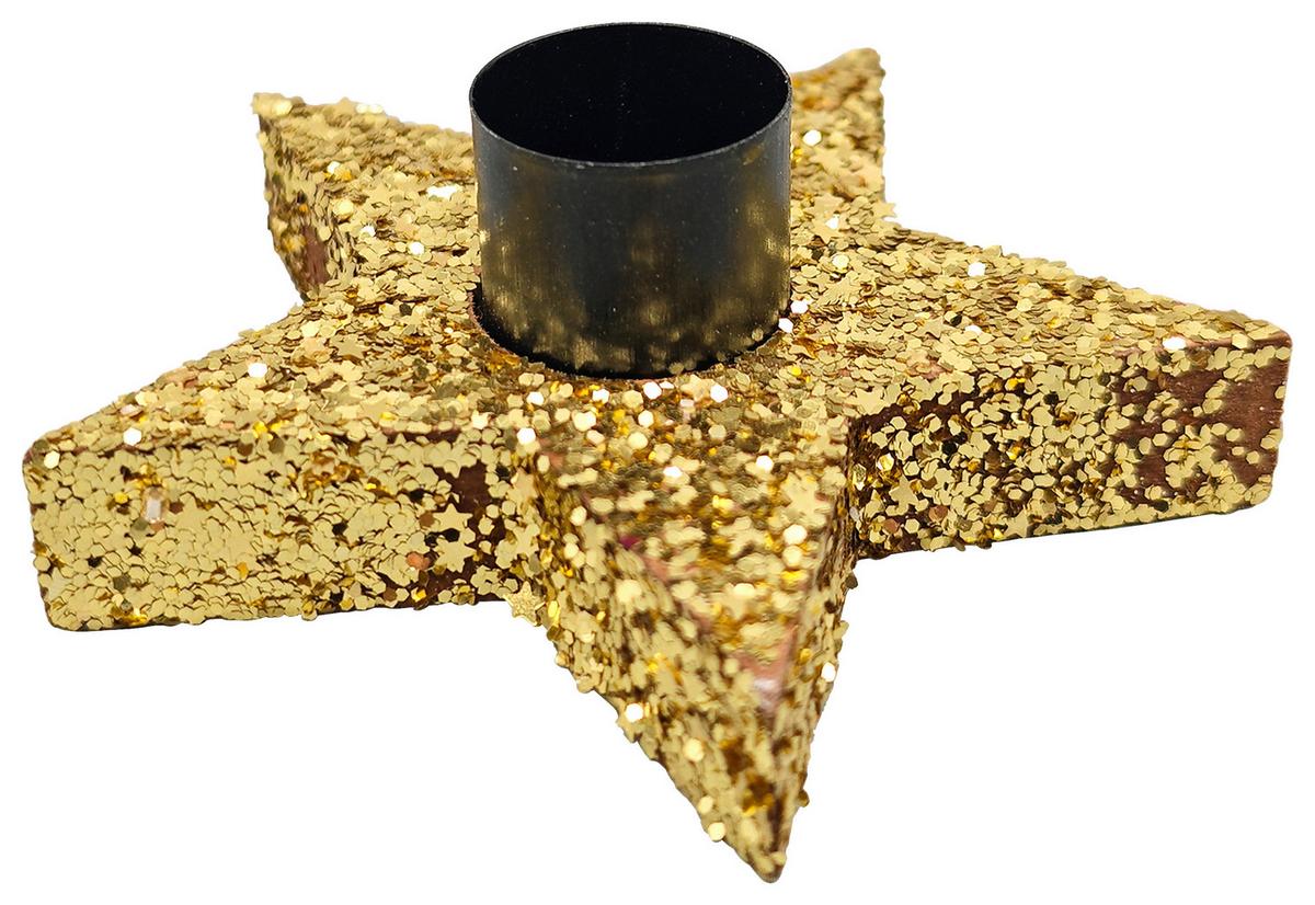 Kerzenhalter Goldie Schwarz/Goldfarben - Goldfarben/Schwarz, KONVENTIONELL, Holzwerkstoff (9/3,5/9cm) - Mömax