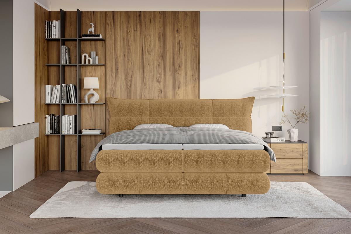 Boxspringbett Auris - Senfgelb/Schwarz, Konventionell, Kunststoff/Textil (140/200cm) - Sembella
