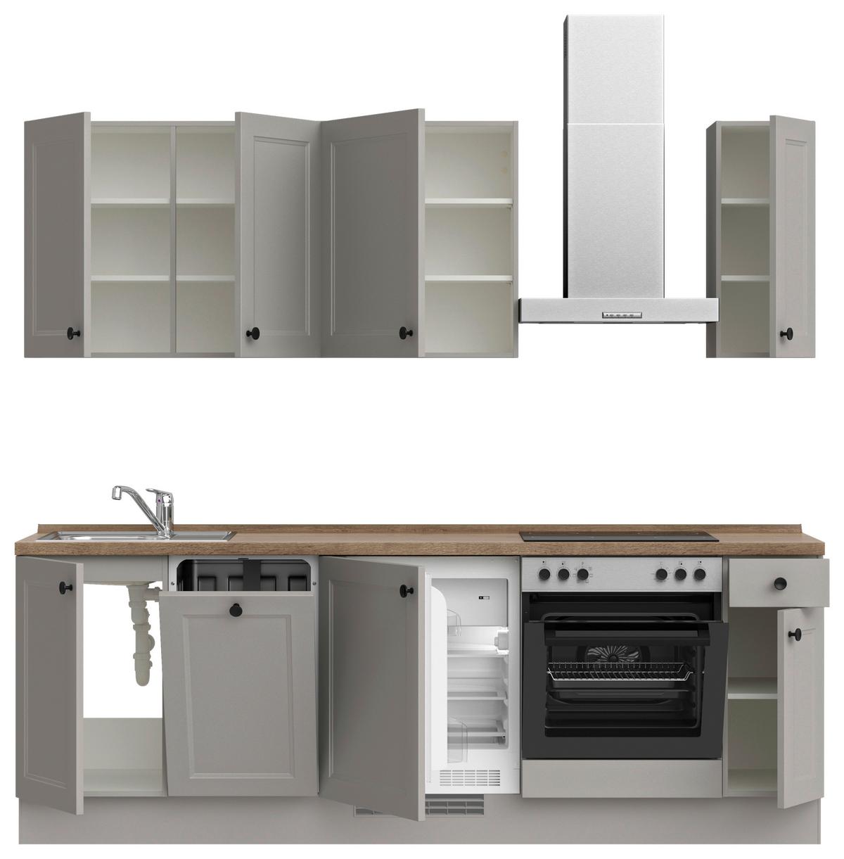 Küchenblock Cascada Low m. Geräten Grau - Eiche dunkel/Schwarz, MODERN, Holzwerkstoff/Metall (240cm) - Nobilia