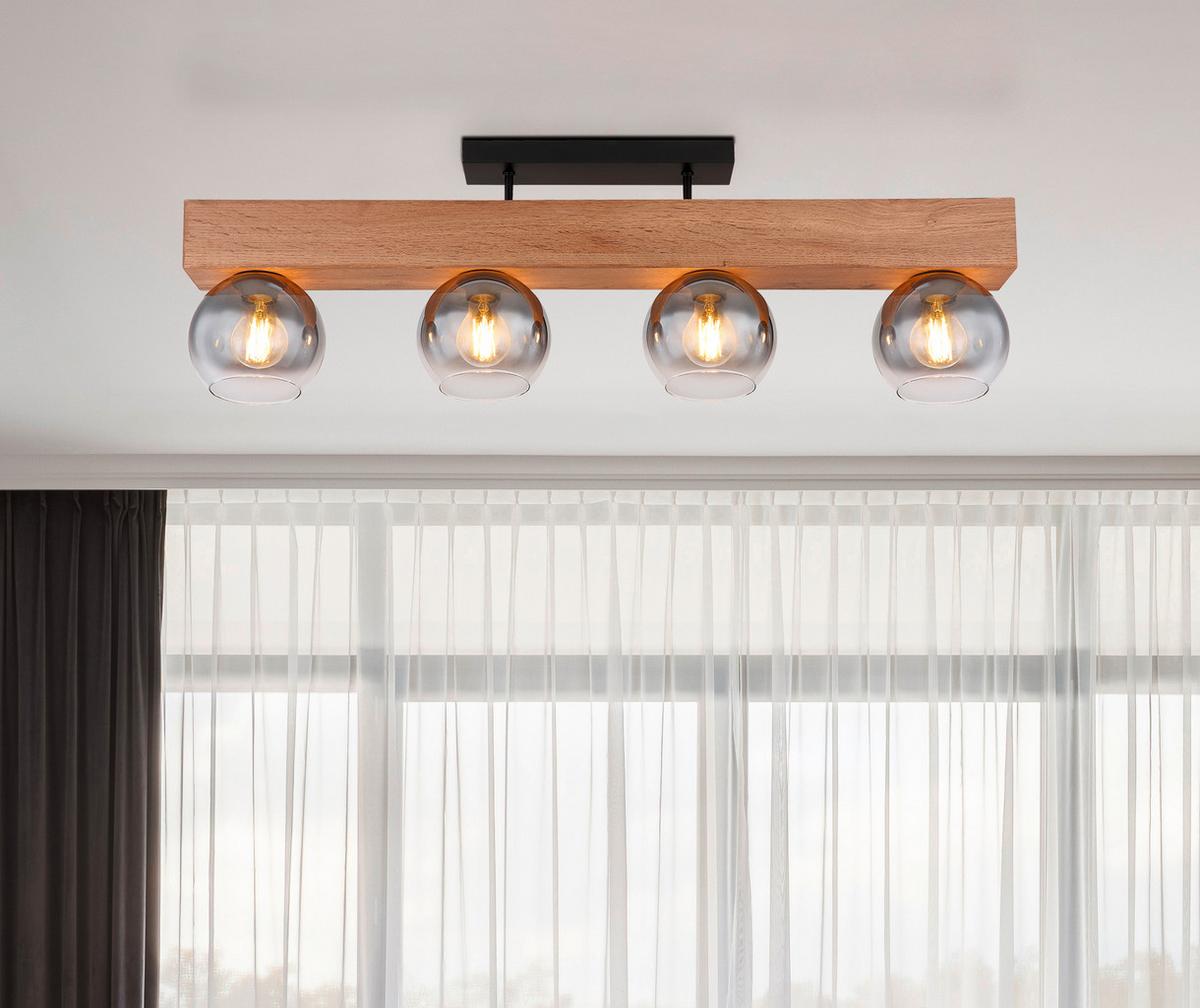 Deckenleuchte Moitas max. 40 Watt - Schwarz/Naturfarben, Natur, Glas/Holzwerkstoff (90/15/28cm) - Globo