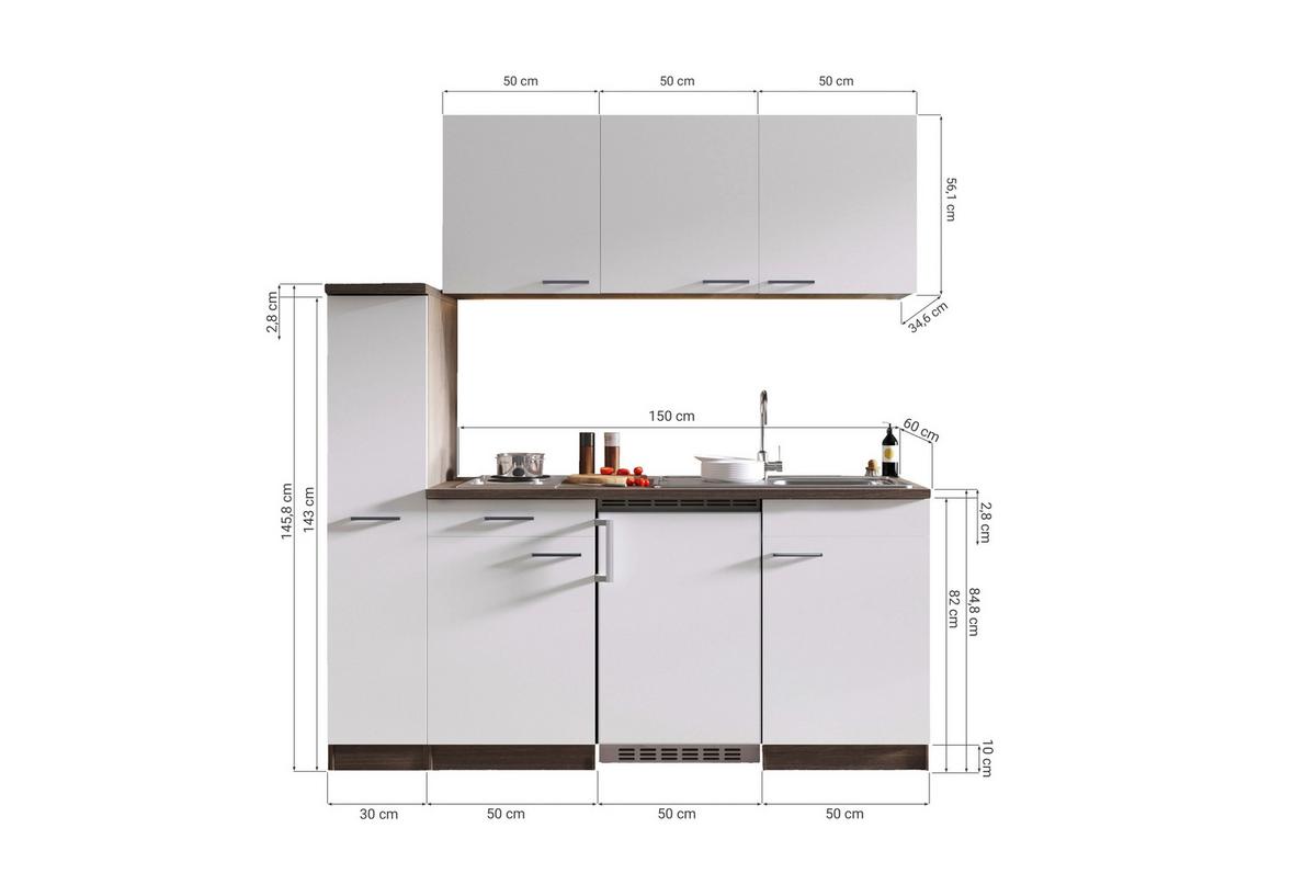 Kuhinjski Blok Z Aparati Oliver, Barva Hrasta, Bela - barve hrasta/bela, Basics, umetna masa/leseni material (180cm) - Respekta