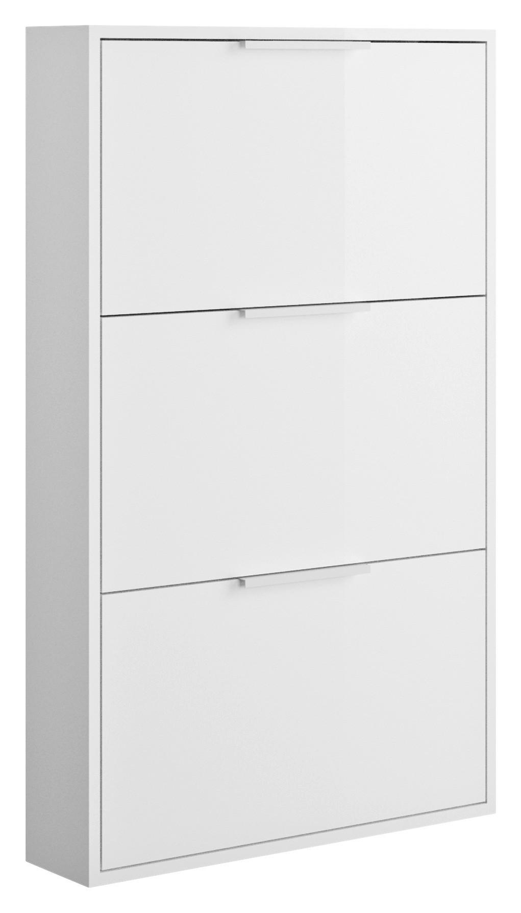 Schuhkipper Espresso Weiss Hochglanz - Weiss Hochglanz/Weiss, Konventionell, Holzwerkstoff (65/106/15cm) - Mömax