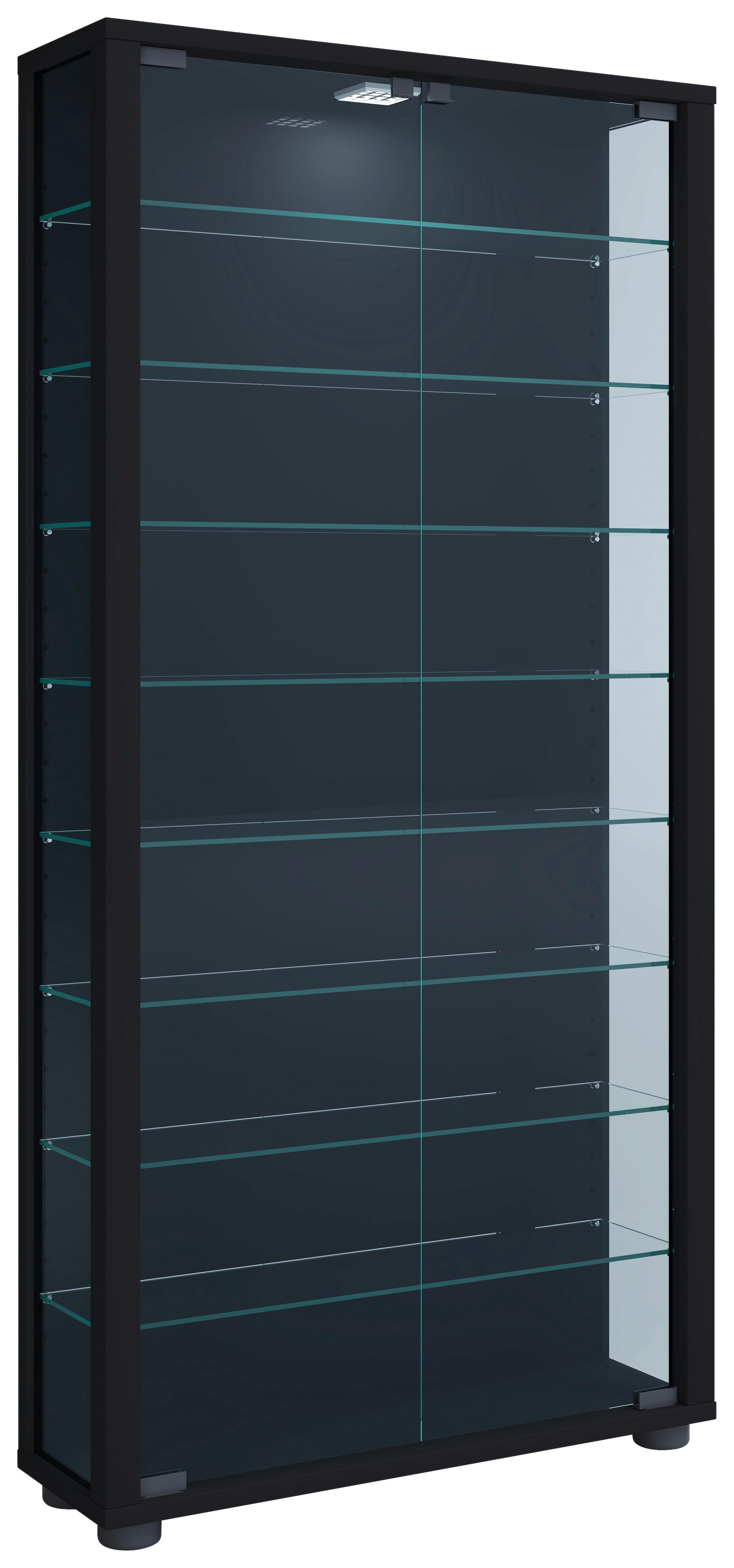 Vitrine Lumo Maxi Led - Transparent/Schwarz, Design, Glas/Holzwerkstoff (59/113/18cm) - MID.YOU