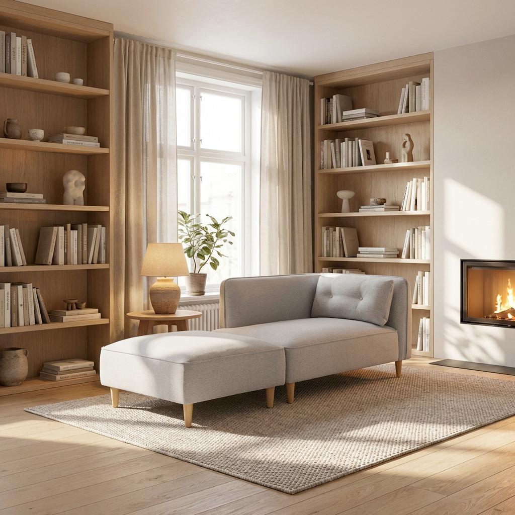 RECAMIERE FANNY - ljusgrå/naturfärgad, Modern, trä/textil (154/55/73cm) - Bessagi Home