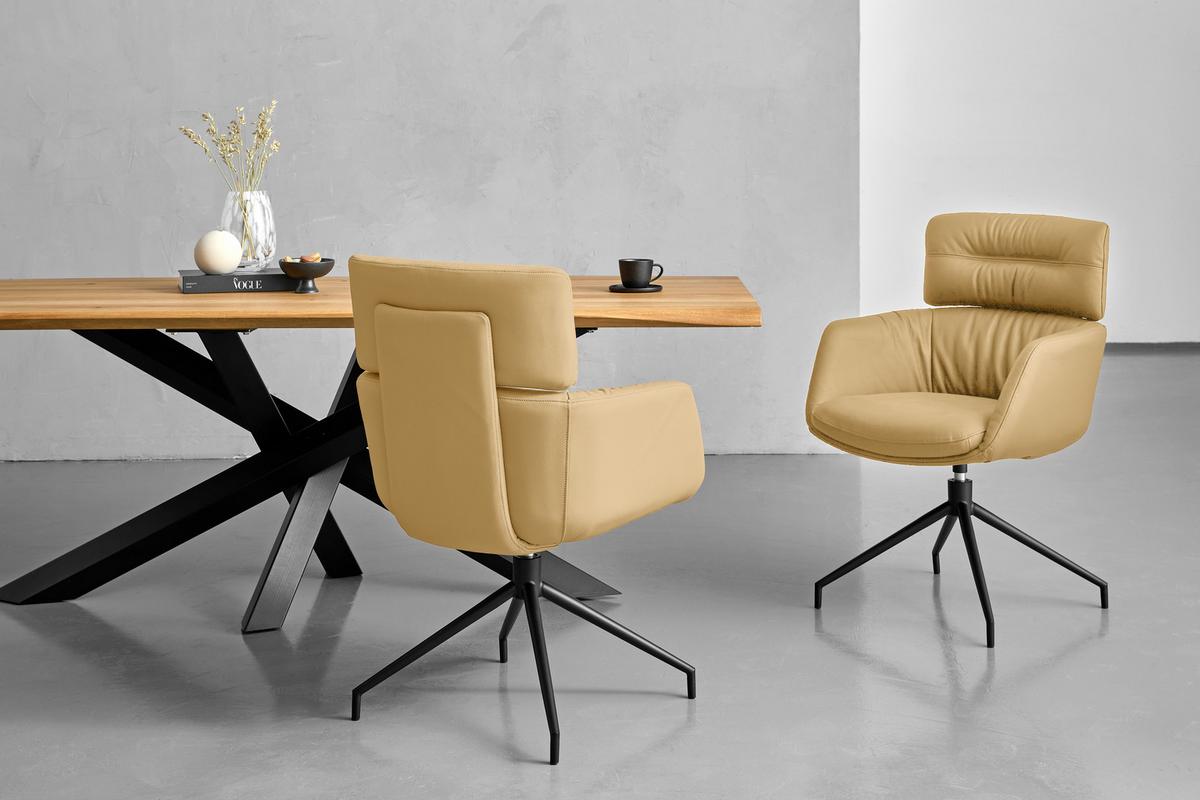 KRZESŁO Z PODŁOKIETNIKAMI PABLO -EXKLUSIV- - czarny/jasnobrązowy, Design, skóra/metal (62/92/66cm) - Dieter Knoll