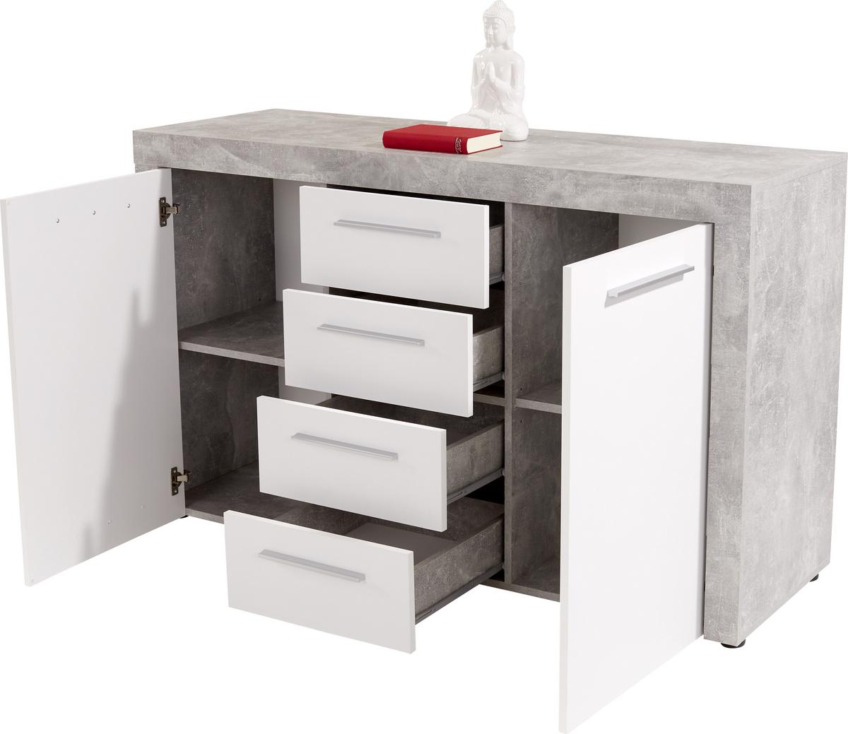 Komoda Focus, Bela, Siva - siva/črna, Moderno, leseni material (149/86/45cm) - Mömax