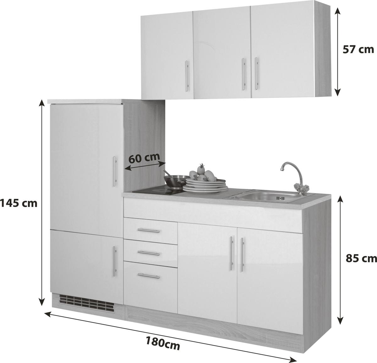Küchenblock Toronto I m. Geräten Creme - Chromfarben/Eichefarben, MODERN, Holzwerkstoff/Metall (180cm) - Held