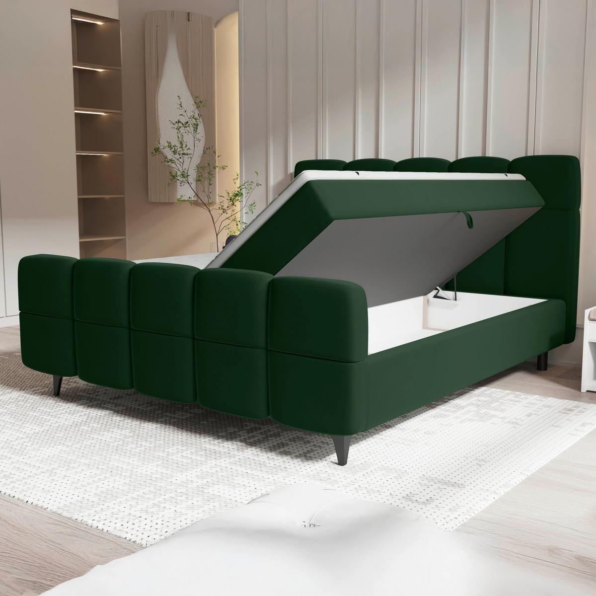 Boxbett Mona Dunkelgrün ca. 160x200cm - Dunkelgrün/Schwarz, KONVENTIONELL, Kunststoff/Textil (160/200cm) - Mömax