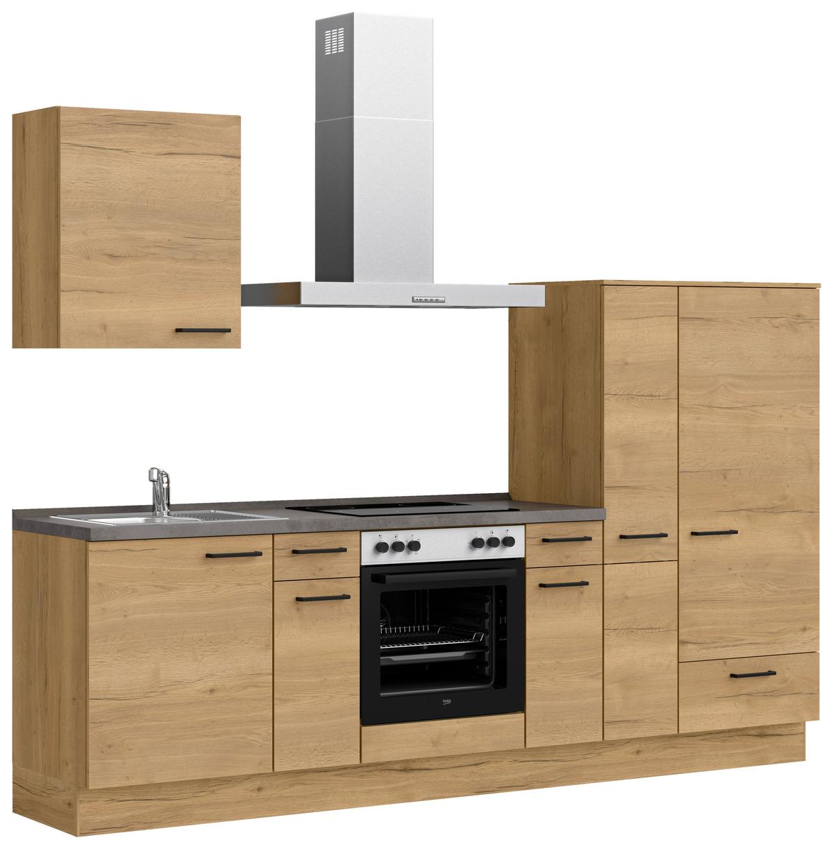 Küchenblock Structura Low m. Geräten Eiche - Schieferfarben/Eichefarben, MODERN, Holzwerkstoff/Metall (270cm) - Nobilia