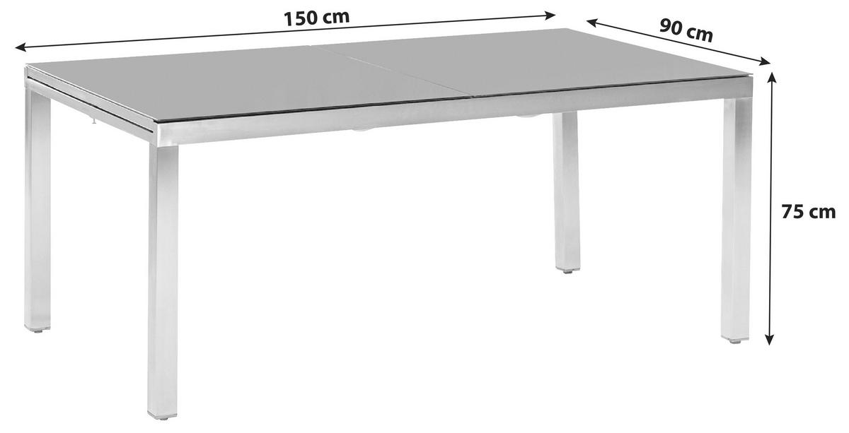 Vrtna Miza Gardenson, Siva, 150x90 - srebrne barve/siva, Moderno, kovina/steklo (150/90/75cm) - Gardenson