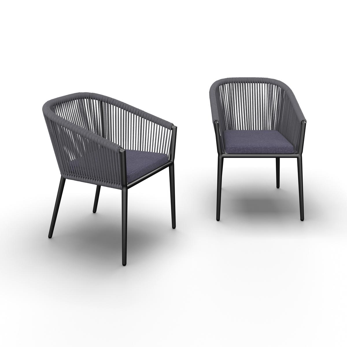 Gartensessel-Set 2-er Benicia Blau aus Metall/Textil - Blau/Schwarz, MODERN, Textil/Metall (55/76/63cm) - Bessagi Garden