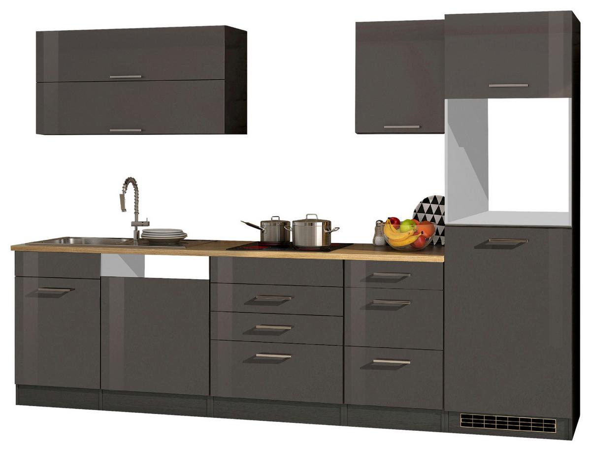 Küchenleerblock Mailand o. Geräte Graphitfarben - Silberfarben/Graphitfarben, MODERN, Holzwerkstoff/Metall (300cm) - Held