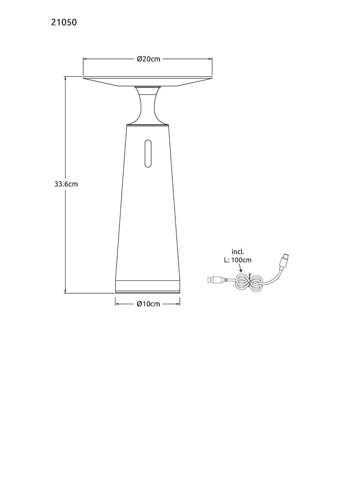 AKKU-TISCHLEUCHTE 21050 TRAVERTIN - Weiss/Graphitfarben, Design, Kunststoff/Stein (12/27,6cm) - Globo