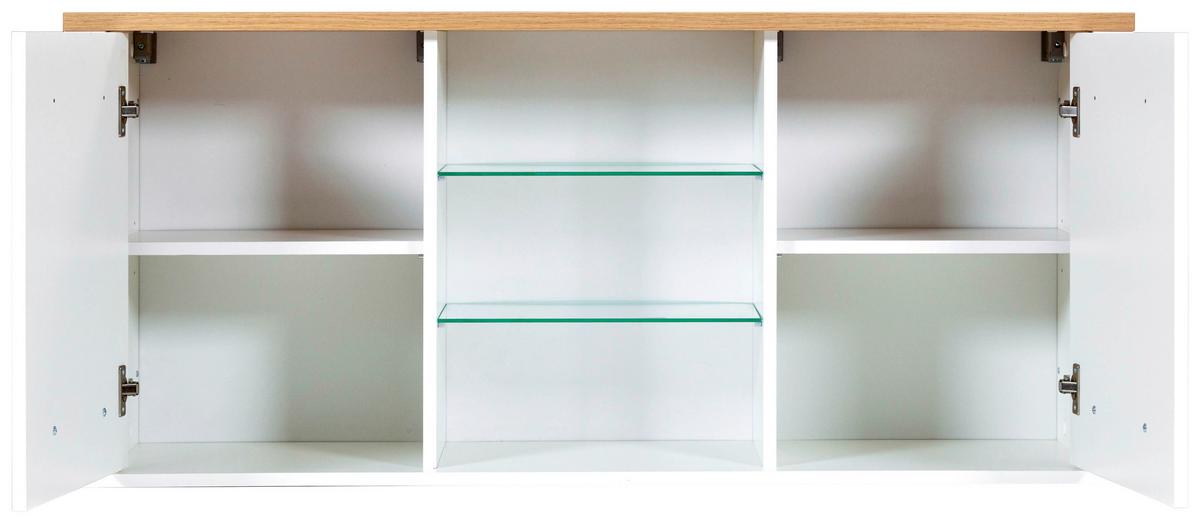 Hängeschrank Sicilia Weiß/Eiche Artisan - Silberfarben/Weiß, MODERN, Glas/Holzwerkstoff (130,3/57,5/33cm) - Mömax