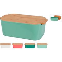 Kenyértartó Breadbox - sötétzöld/krém, műanyag/fa (33/18,5/12cm)