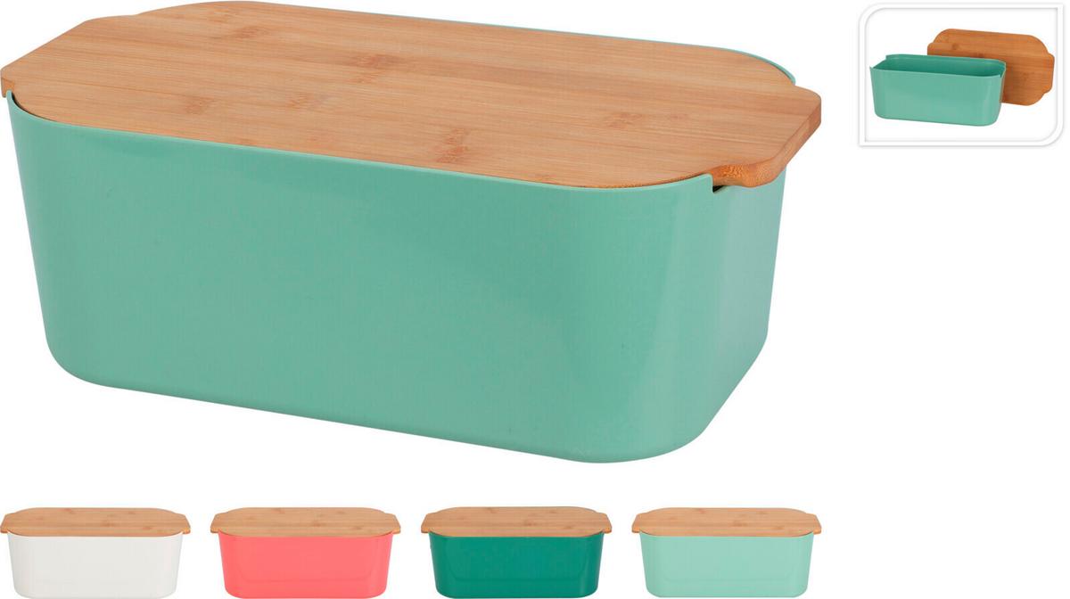 Kenyértartó Breadbox - sötétzöld/krém, műanyag/fa (33/18,5/12cm)
