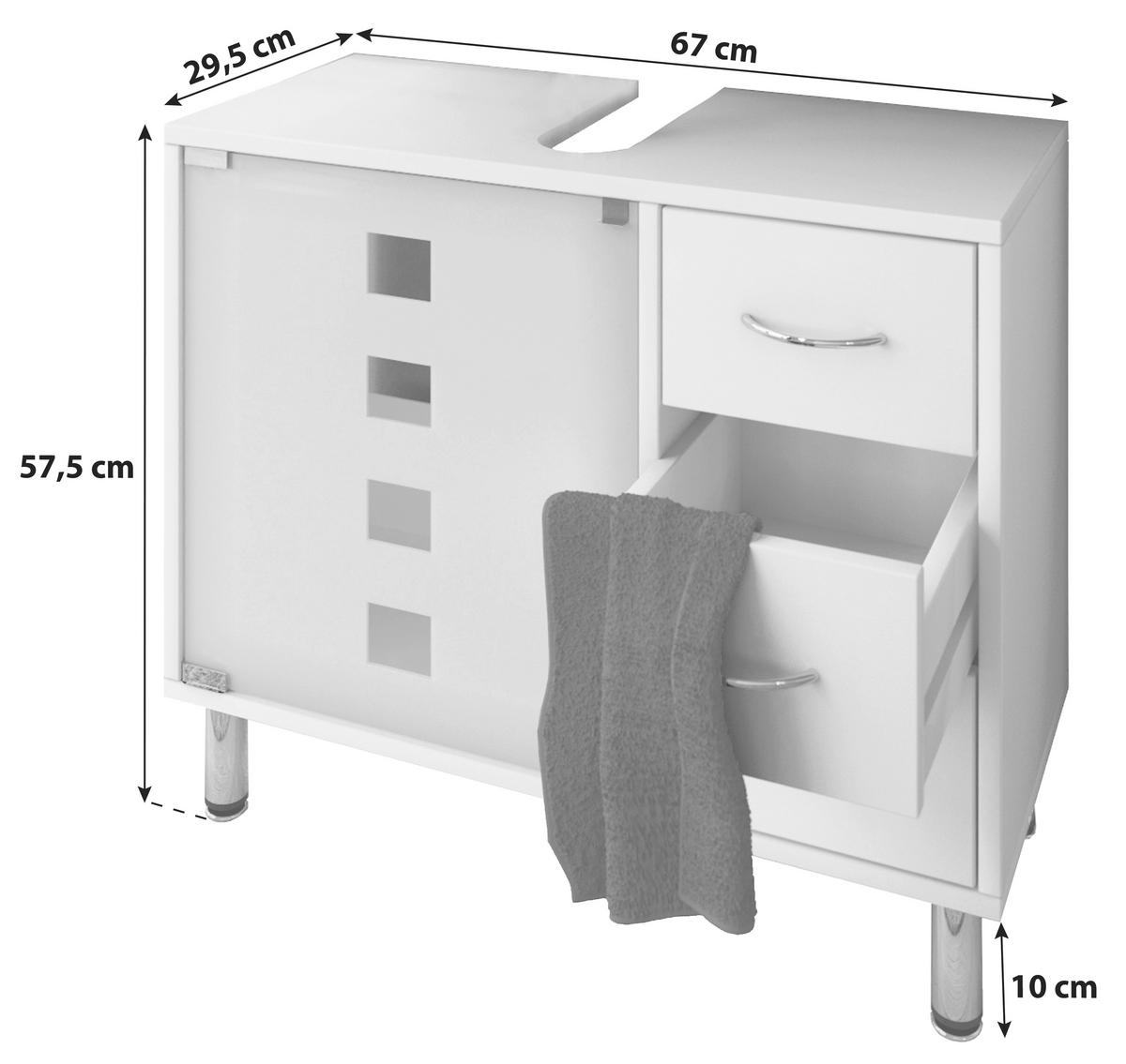 Waschbeckenunterschrank Darola Glastür ca. 67x58 cm Weiß - Silberfarben/Weiß, KONVENTIONELL, Glas/Holzwerkstoff (67/57,5/29,5cm) - MID.YOU