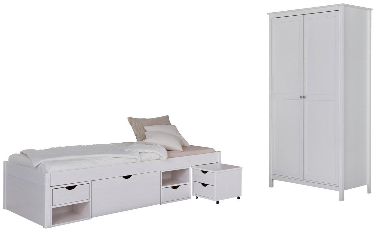 Einzelzimmer TILL 90 in Echtholz Kiefer, Weiß - Weiß/Naturfarben, MODERN, Holz - MID.YOU