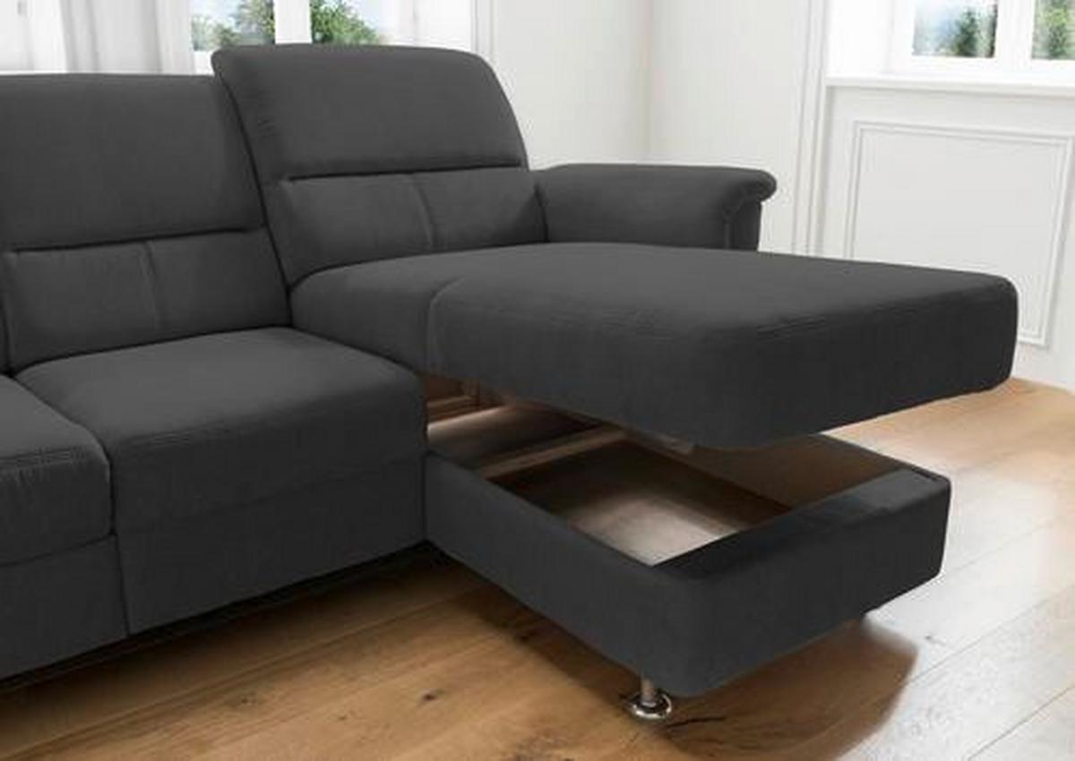 Ecksofa mit Relaxfunktion + USB Anschluss Parole, Mikrof. - Chromfarben/Schwarz, MODERN, Textil/Metall (165/231cm) - Livetastic