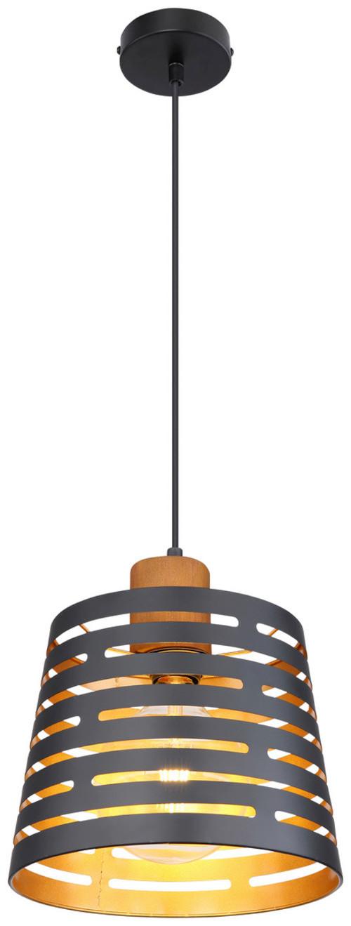 Hängeleuchte Ablona max. 60 Watt - Goldfarben/Schwarz, Natur, Holz/Metall (25/120cm) - Globo