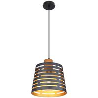 Hängeleuchte Ablona max. 60 Watt - Goldfarben/Schwarz, Natur, Holz/Metall (25/120cm) - Globo