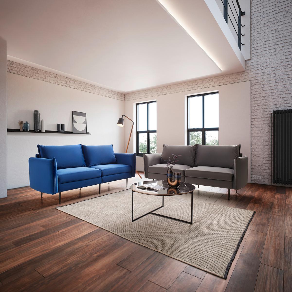 Sofa Yara Grün Samt - Blau/Schwarz, MODERN, Holz/Textil (194/77/92cm) - Bessagi Home