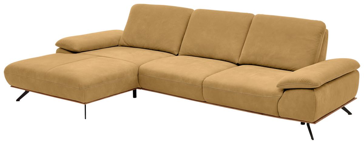 Wohnlandschaft Erling Dunkelgelb - Beige/Dunkelgelb, MODERN, Leder/Metall (187/89/322cm) - Premium Living