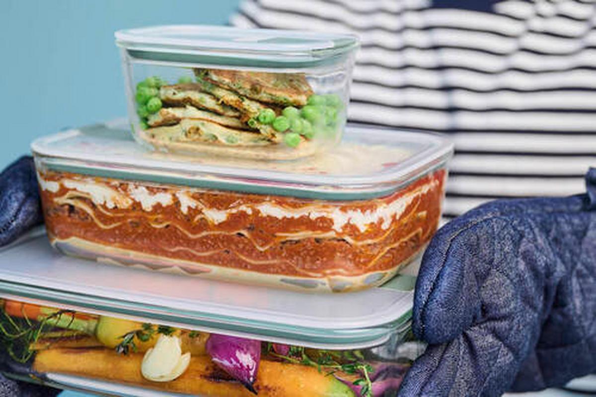 POJEMNIK NA ŻYWNOŚĆ 106162594700 MEPAL - przejrzysty/szałwiowy, Basics, tworzywo sztuczne (19,8/13,9/7cm) - Mepal