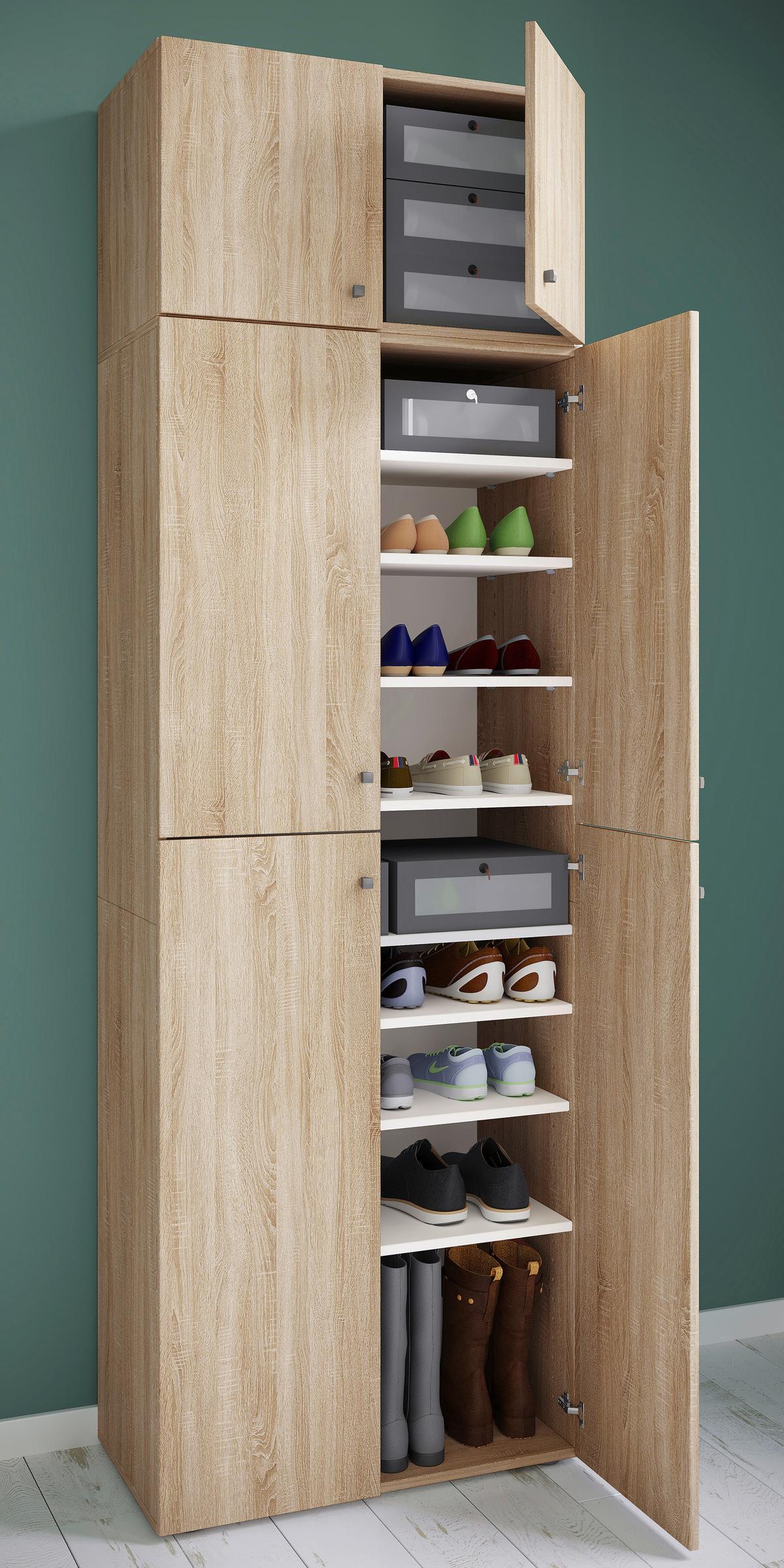 Schuhschrank Lona XXL ca.70x223x39cm Eiche Dekor - Schwarz/Grau, MODERN, Holzwerkstoff/Kunststoff (70/223/39cm) - MID.YOU