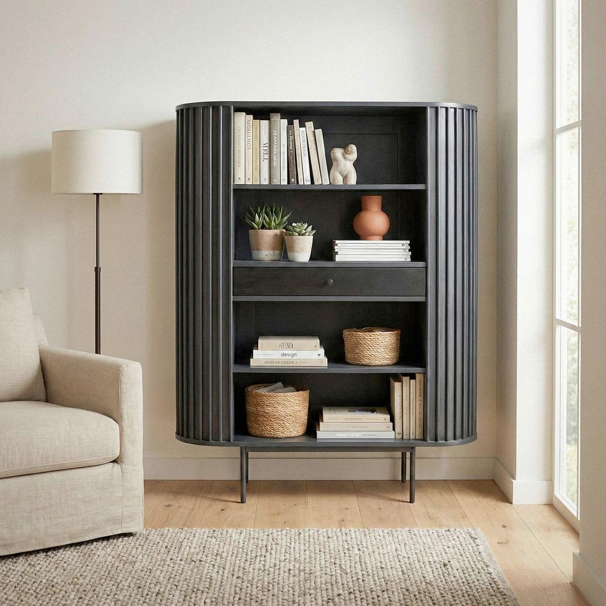 Regal Wl7.013 - Schwarz, Design, Holz/Metall (105/122/40cm) - Livetastic