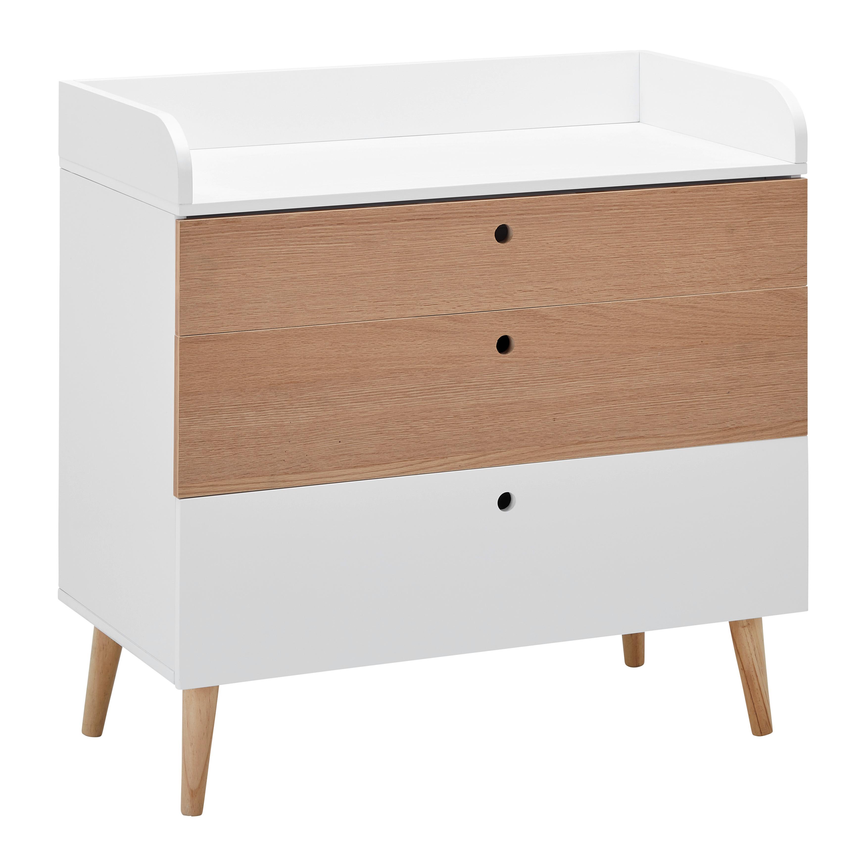 KOMODA Z PRZEWIJAKIEM POPPY - kolor naturalny/biały, Modern, materiał drewnopochodny/drewno (85/86/45cm) - Bessagi Kids