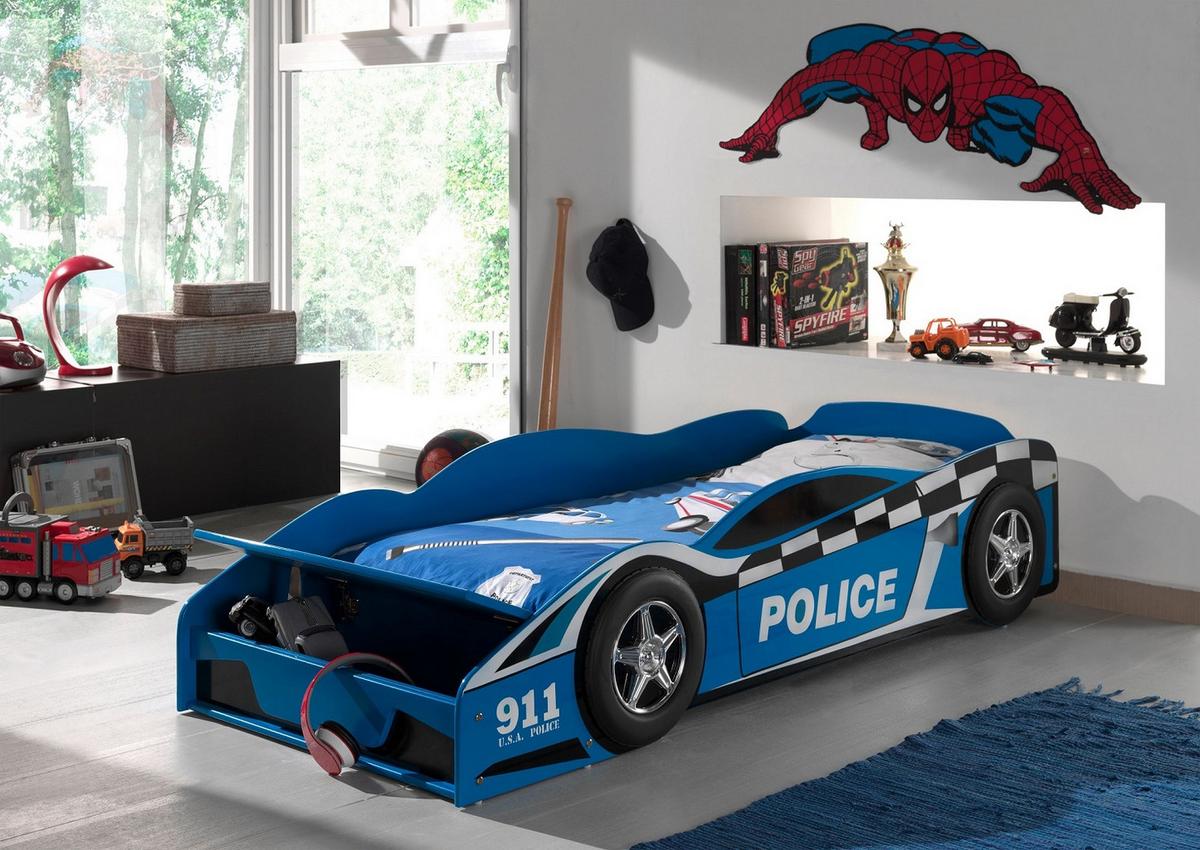 Autobett Police Car 70x140 Blau mit Bettkasten - Blau, MODERN, Holzwerkstoff (70/140cm) - Vipack