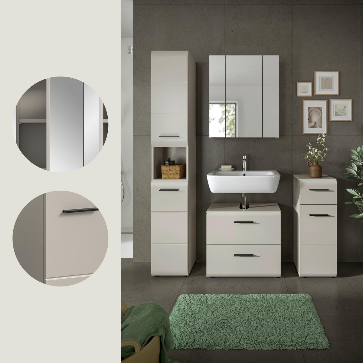 Badezimmer Ice Kaschmir 4-teilig - Kaschmir/Schwarz, Trend, Glas/Holzwerkstoff (120cm) - MID.YOU