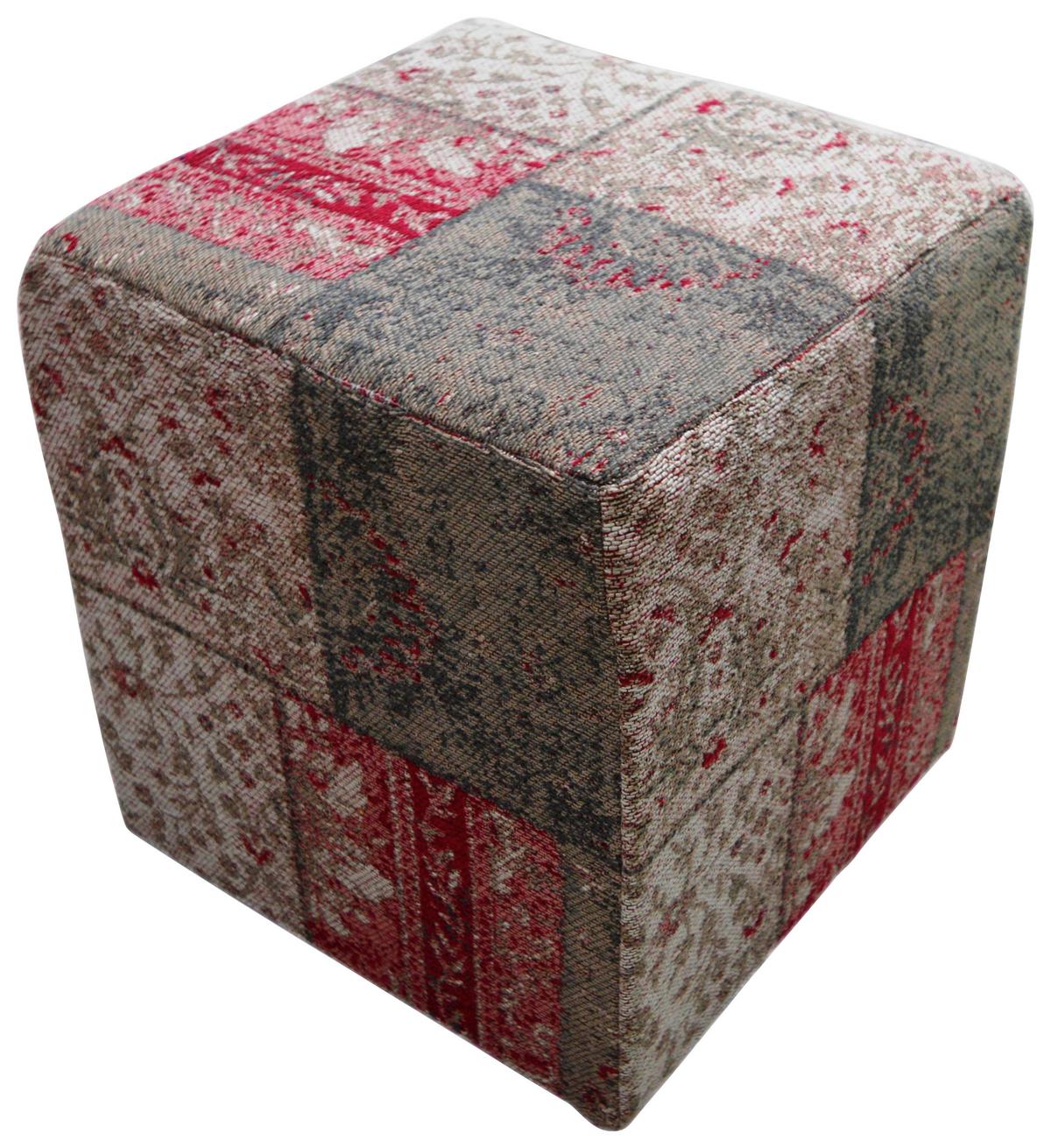 POUF SOLITAIRE 400 - Beige/Rot, Design, Textil (42/42/45cm) - Kayoom