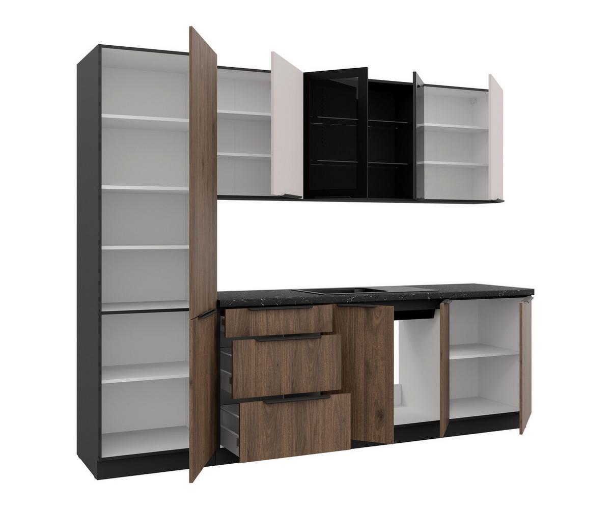 Blok Kuhinja Monza/arona - kašmir/boja orahovog drveta, Moderno, staklo/metal (260/210/60cm) - Modern Living