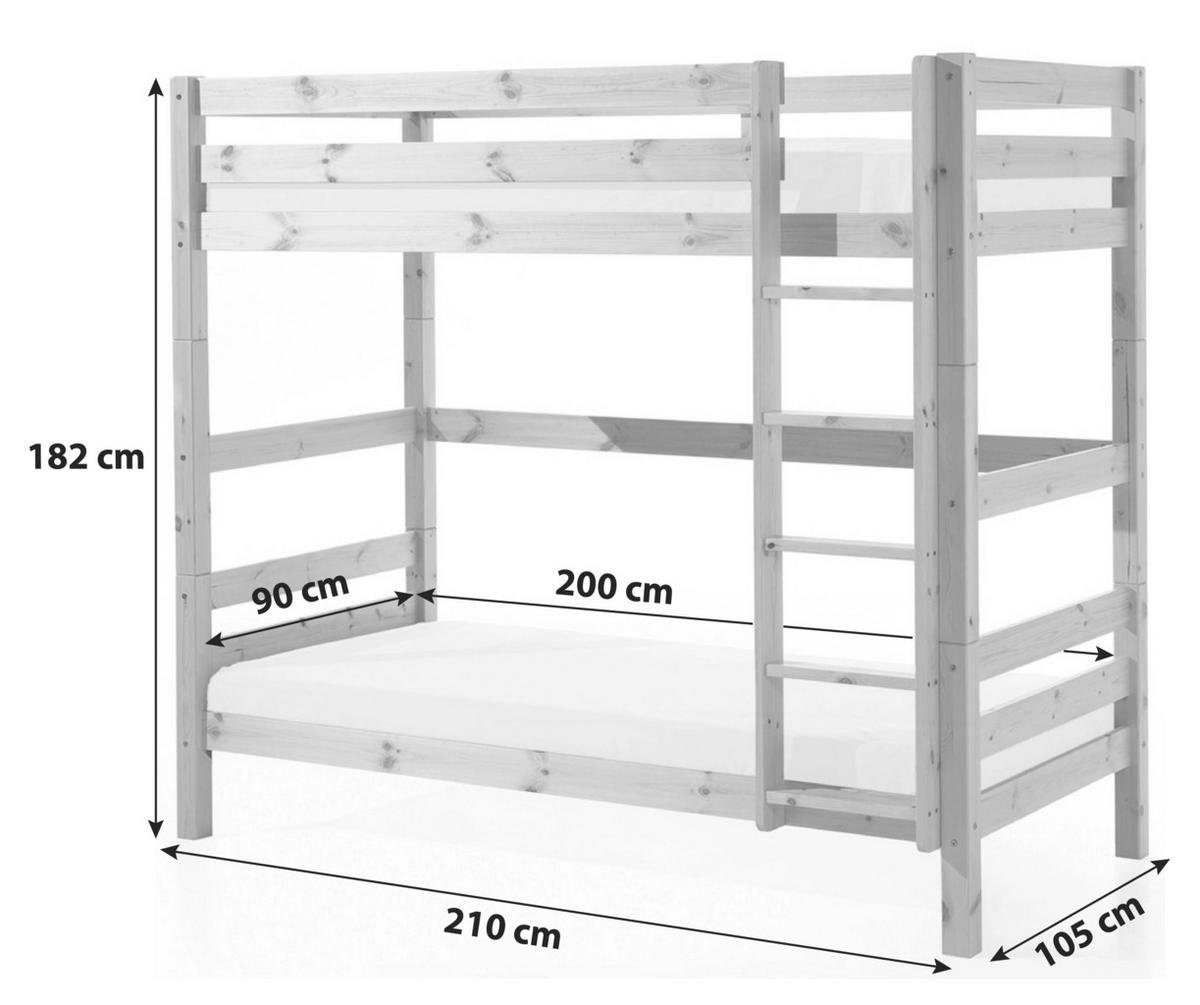Etagenbett Pino Grau - Kieferfarben/Grau, MODERN, Holz (90/200cm) - Vipack